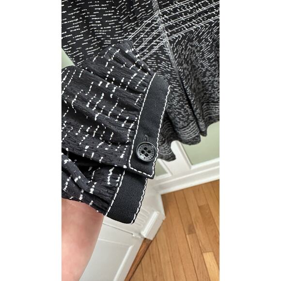 Burberry Black White Swingy Mini Dress Long Sleeve Swiss Dot Silk Small/4-6 - Picture 7 of 12